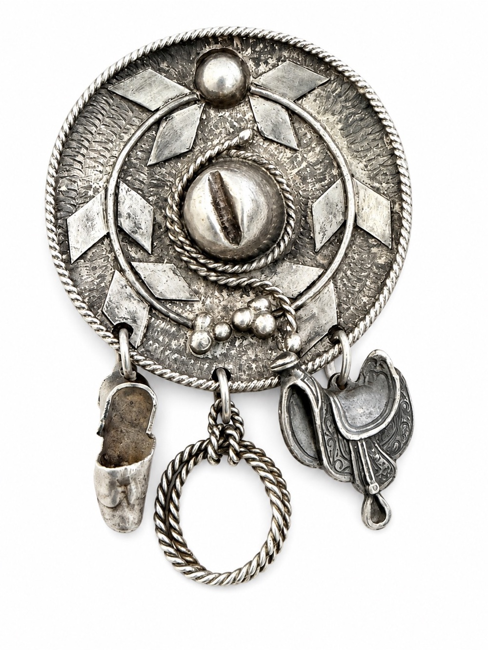 Vintage Sterling Silver Cowboy Hat Brooch Saddle Boot Lasso Western pin